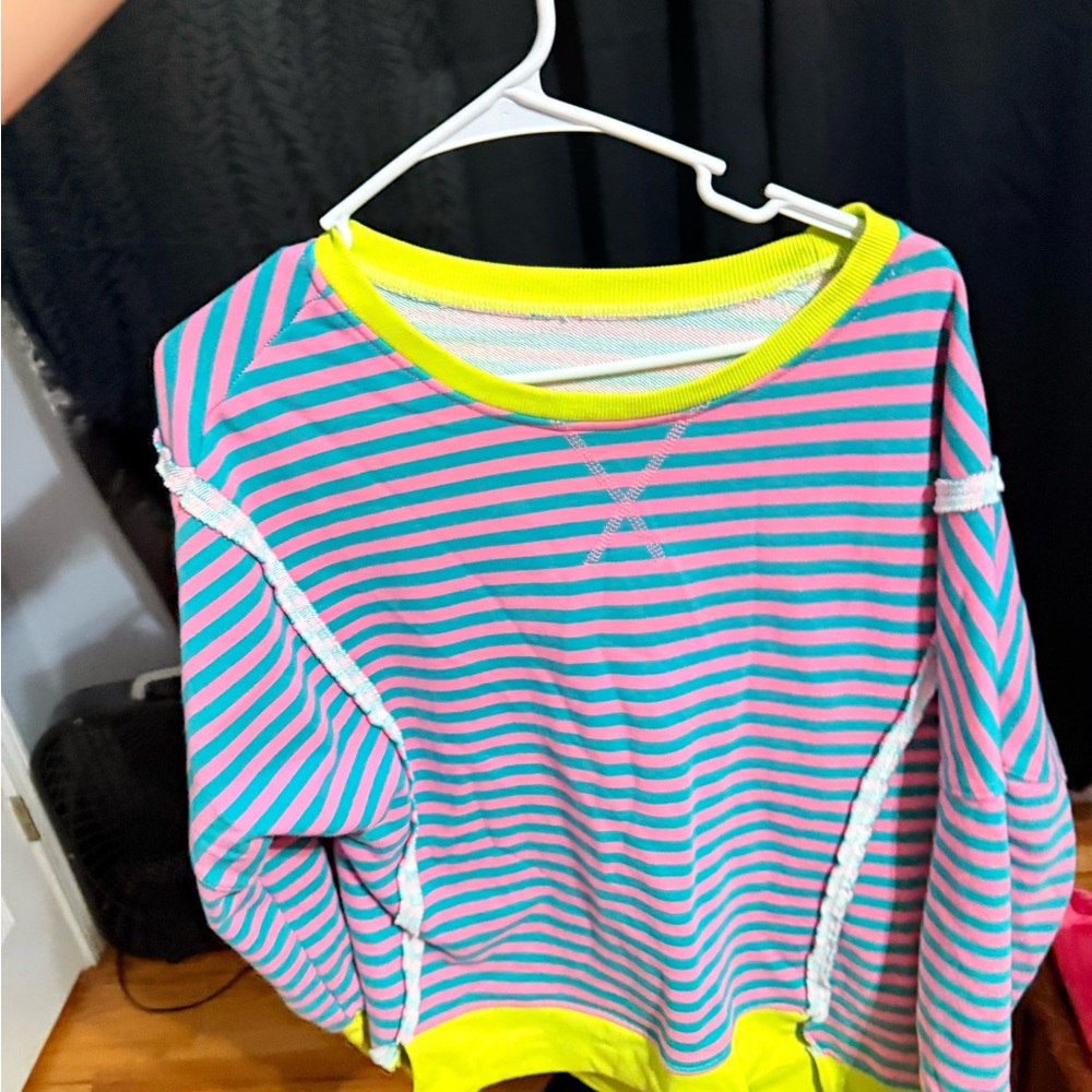 Striped Pink and Blue Long Sleeve Top